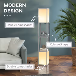 HOMCOM Shelf Floor Lamp with Dual Light, for Living Room, Bedroom, Black