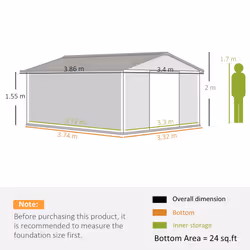 Outsunny 7 x 4ft Metal Garden Storage Shed w/ Double Door Grey - Additional view 7