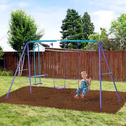 Outsunny Metal Swings Set w/ Seesaw, Adjustable Height, Purple