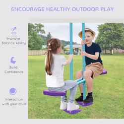 Outsunny Metal Swings Set w/ Seesaw, Adjustable Height, Purple