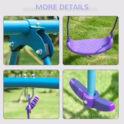 Outsunny Metal Swings Set w/ Seesaw, Adjustable Height, Purple