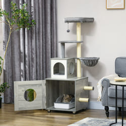 PawHut Cat Litter Box Enclosure, with Cat House, Bed, Scratching Posts, Platform