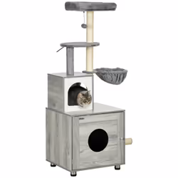 PawHut Cat Litter Box Enclosure, with Cat House, Bed, Scratching Posts, Platform - Additional view 8