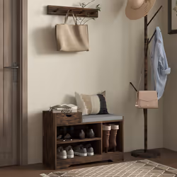 HOMCOM Upholstered Entryway Shoe Bench with Storage Drawer Open Shelf Brown
