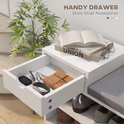 HOMCOM Upholstered Entryway Shoe Bench with Storage Drawer Open Shelf White