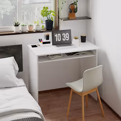 HOMCOM Computer Desk Writing Table Study Workstation Storage High Gloss White