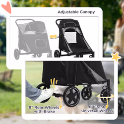 PawHut Foldable Dog Carriage w/ Universal Wheels, Shock Absorber - Black