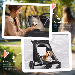 PawHut Foldable Dog Carriage w/ Universal Wheels, Shock Absorber - Black - Additional view 4