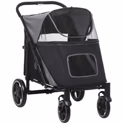PawHut Foldable Dog Carriage w/ Universal Wheels, Shock Absorber - Black - Additional view 7