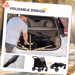 PawHut Foldable Dog Carriage w/ Universal Wheels, Shock Absorber - Black - Additional view 8