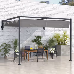 Outsunny 3 x 4m Wall Mounted Pergola with Retractable Roof, Dark Grey