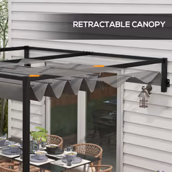Outsunny 2 x 3(m) Wall Mounted Pergola with Retractable Roof, Dark Grey