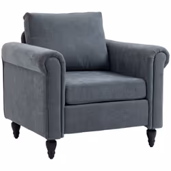 HOMCOM Vintage Armchair Fabric Accent Chair with Gourd-Shaped Rubber Wood Legs