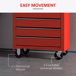 HOMCOM Tool Trolley with 5 Drawers Steel Tool Chest on Wheels with Handle Red