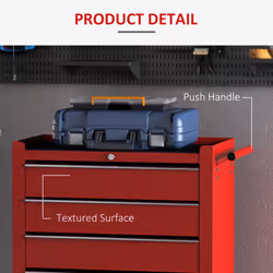 HOMCOM Tool Trolley with 5 Drawers Steel Tool Chest on Wheels with Handle Red