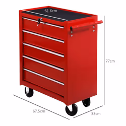 HOMCOM Tool Trolley with 5 Drawers Steel Tool Chest on Wheels with Handle Red - Additional view 7