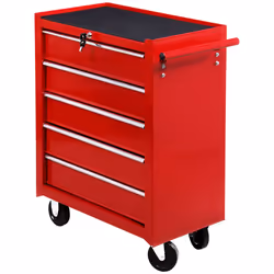 HOMCOM Tool Trolley with 5 Drawers Steel Tool Chest on Wheels with Handle Red - Additional view 8