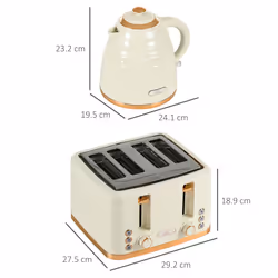 HOMCOM Kettle and Toaster Set 1.7L Rapid Boil Kettle & 4 Slice Toaster Beige