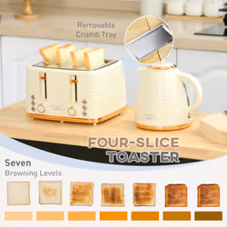 HOMCOM Kettle and Toaster Set 1.7L Rapid Boil Kettle & 4 Slice Toaster Beige - Additional view 7