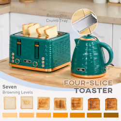 HOMCOM Kettle and Toaster Set 1.7L Rapid Boil Kettle & 4 Slice Toaster Green - Additional view 7