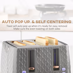 HOMCOM 1.7L Kettle and Toaster Set with Defrost Reheat and Crumb Tray Grey - Additional view 4