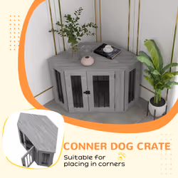 PawHut Dog Crate Furniture for Medium Dogs w/ Cushion, Large Door - Grey