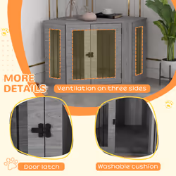 PawHut Dog Crate Furniture for Medium Dogs w/ Cushion, Large Door - Grey - Additional view 4