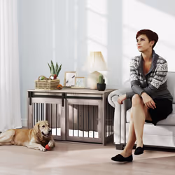 PawHut Dog Crate Furniture with Removable Cushion for Large Dogs - Brown