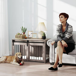 PawHut Dog Crate Furniture with Removable Cushion for Large Dogs - Brown
