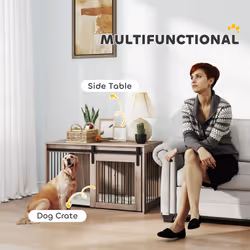 PawHut Dog Crate Furniture with Removable Cushion for Large Dogs - Brown - Additional view 4