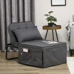 HOMCOM Convertible Sleeper Chair with Pillow and Side Pockets, Charcoal Grey
