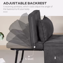HOMCOM Convertible Sleeper Chair with Pillow and Side Pockets, Charcoal Grey - Additional view 6