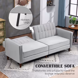 HOMCOM Convertible Sofa Futon Velvet-Touch Tufted Couch Sofa Bed Grey - Additional view 4