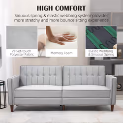 HOMCOM Convertible Sofa Futon Velvet-Touch Tufted Couch Sofa Bed Grey - Additional view 6