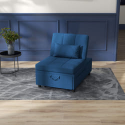 HOMCOM Folding Sofa Bed Adjustable Single Sleeper w/ Pillow Side Pocket, Blue