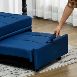 HOMCOM Folding Sofa Bed Adjustable Single Sleeper w/ Pillow Side Pocket, Blue - Additional view 4