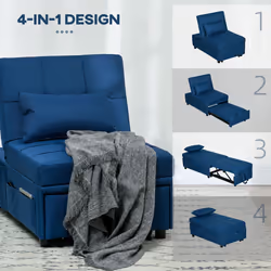 HOMCOM Folding Sofa Bed Adjustable Single Sleeper w/ Pillow Side Pocket, Blue - Additional view 5