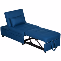 HOMCOM Folding Sofa Bed Adjustable Single Sleeper w/ Pillow Side Pocket, Blue - Additional view 6