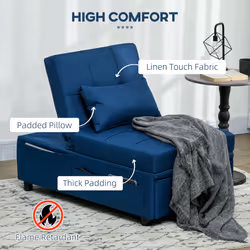 HOMCOM Folding Sofa Bed Adjustable Single Sleeper w/ Pillow Side Pocket, Blue - Additional view 7