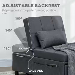 HOMCOM Folding Sofa Bed Adjustable Single Sleeper w/ Pillow Side Pocket, Grey