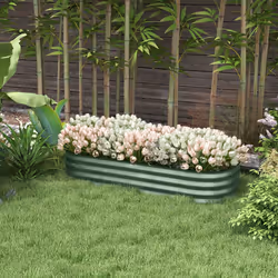 Outsunny Galvanised Raised Garden Bed Planter Box with Safety Edging, Green