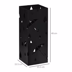HOMCOM Metal Umbrella Stand, Square Umbrella Basket with 4 Hooks Drip Tray Black - Additional view 7