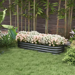 Outsunny Galvanised Raised Garden Bed Planter Box with Safety Edging, Dark Grey