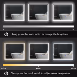 kleankin Dimmable Bathroom Mirror with LED Lights, 3 Colours, Defogging Film