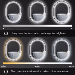 kleankin Bathroom Mirror with LED Lights, 3 Colours, Anti-fog, 70 x 50cm