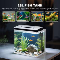 PawHut Aquarium 28L Glass Fish Tank w/ Filter, LED Lighting, Water Pump