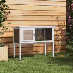 Pawhut Large Elevated Indoor Outdoor Wooden Guinea Pig Hutch w/ Asphalt Roof