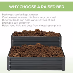 Outsunny 2 Tier Galvanised Raised Garden Bed Planter Box Open Bottom Dark Grey - Additional view 4