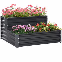 Outsunny 2 Tier Galvanised Raised Garden Bed Planter Box Open Bottom Dark Grey - Additional view 8