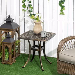 Outsunny 54 x 54cm Aluminium Outdoor Garden Side Table w/ Umbrella Hole, Bronze